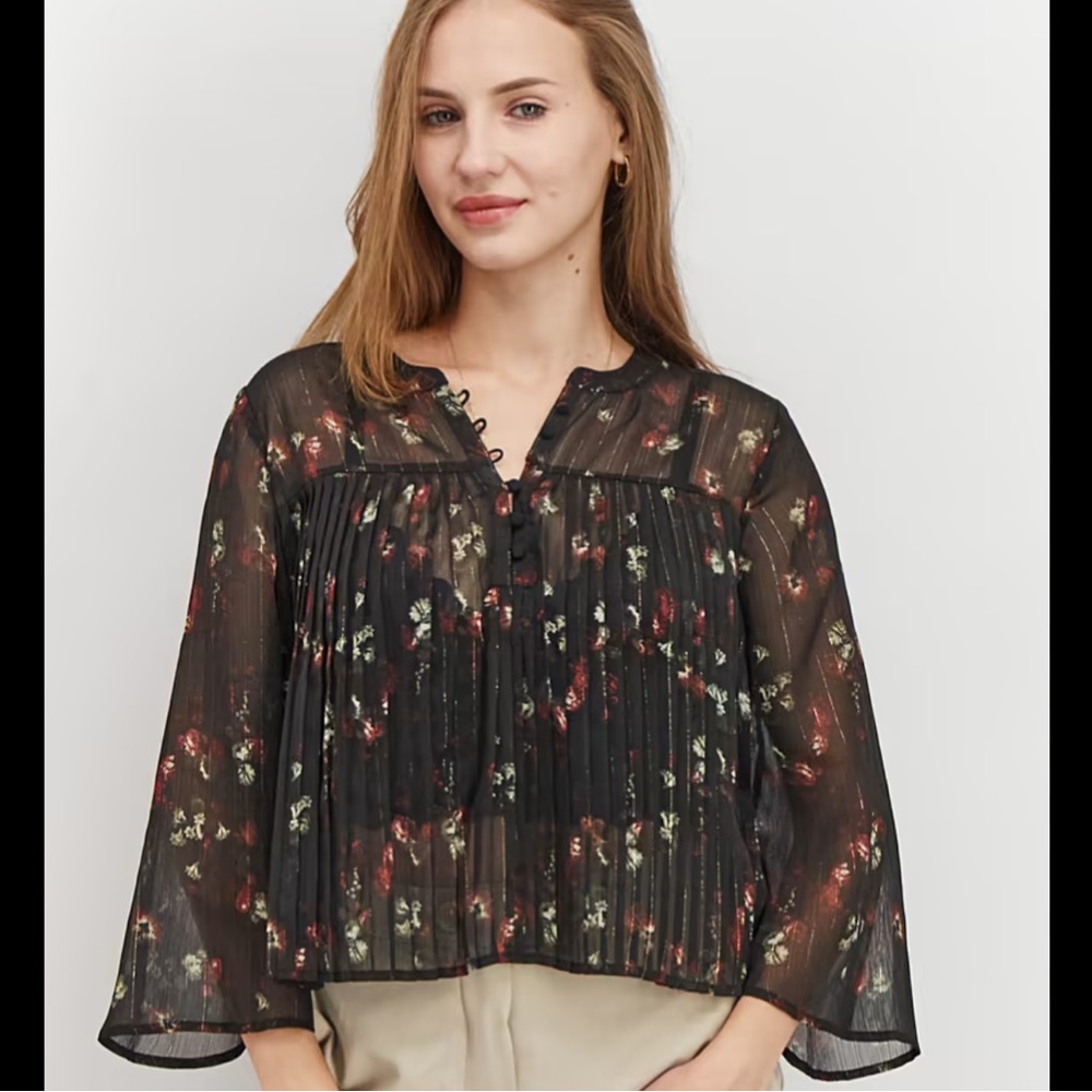 Avec Les Filles XS Sheer Black Top